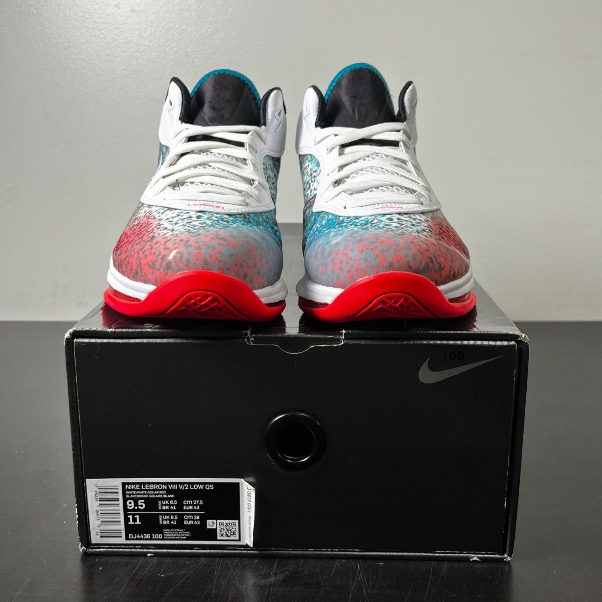 Nike LeBron 8 V2 Low Miami Nights (2021) 9.5 (Lightly Worn Pre-Owned)NikeWhite/Solar Red-Glass Blue-White - Image 2