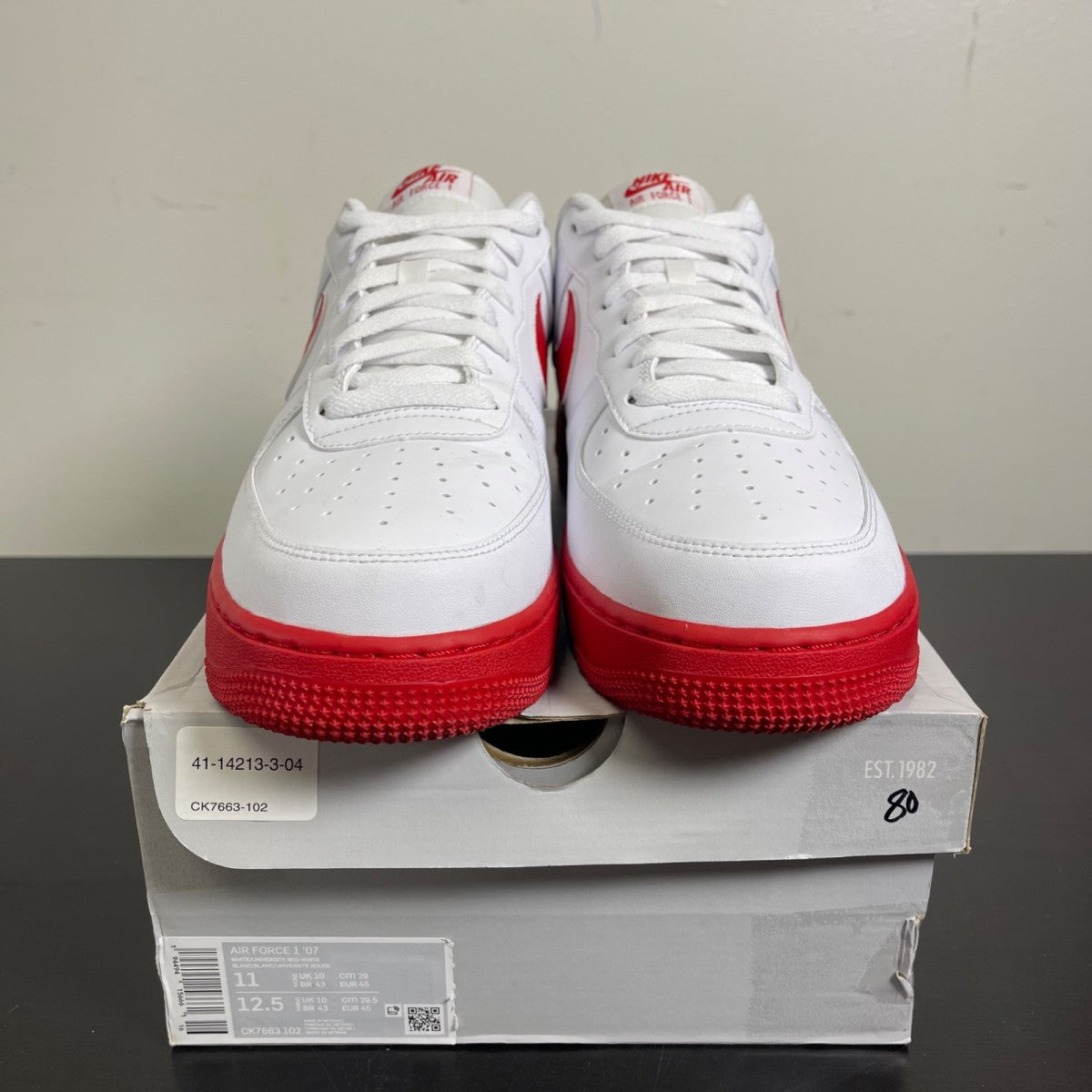 Nike Air Force 1 Low White Red Midsole 11 (Moderately Worn Pre-Owned)NikeWhite/University Red-White - Image 2