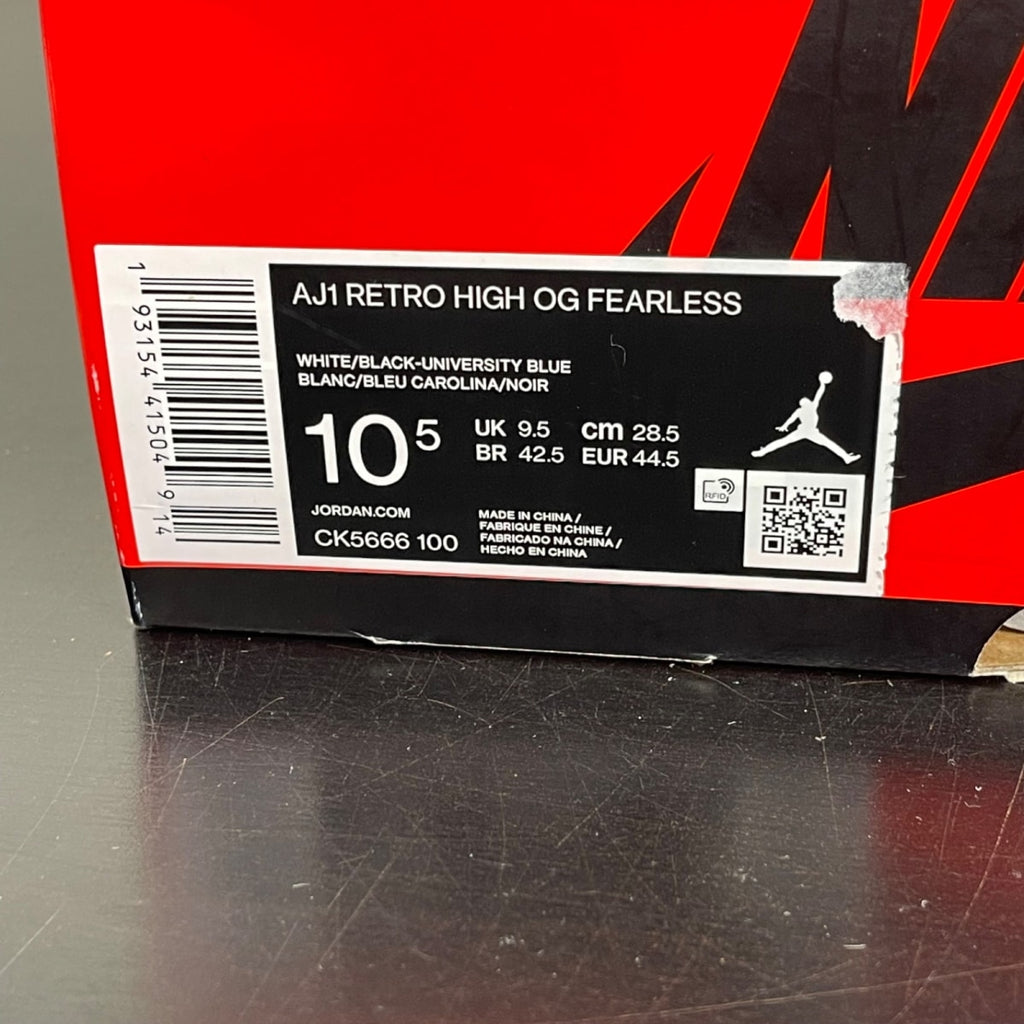 Jordan 1 Retro High Fearless UNC Chicago 10.5 (Moderately Worn Pre-Owned)JordanWhite/University Blue-Varsity Red-Black - Image 7