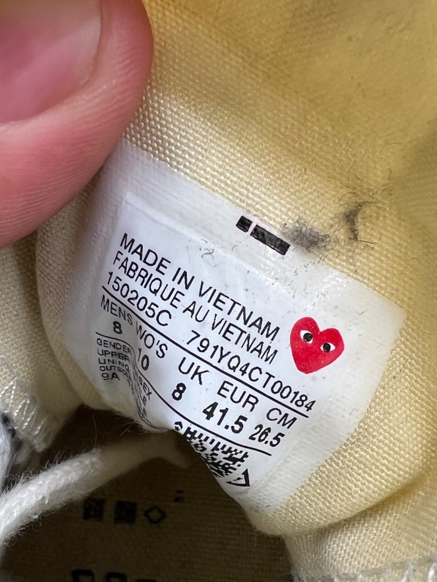 Converse Chuck Taylor All Star 70 Hi Comme des Garcons PLAY White 8 (Heavily Worn Pre-Owned) - Image 9
