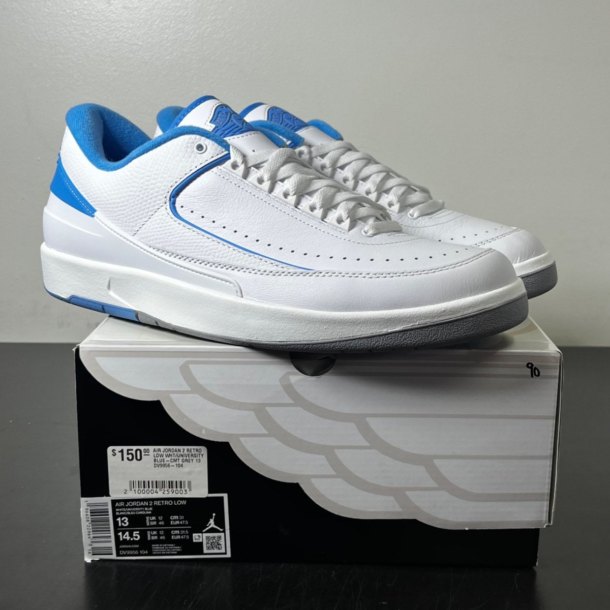 Jordan 2 Retro Low UNC 13 (Lightly Worn Pre-Owned)JordanWhite/University Blue-Cement Grey - Image 1