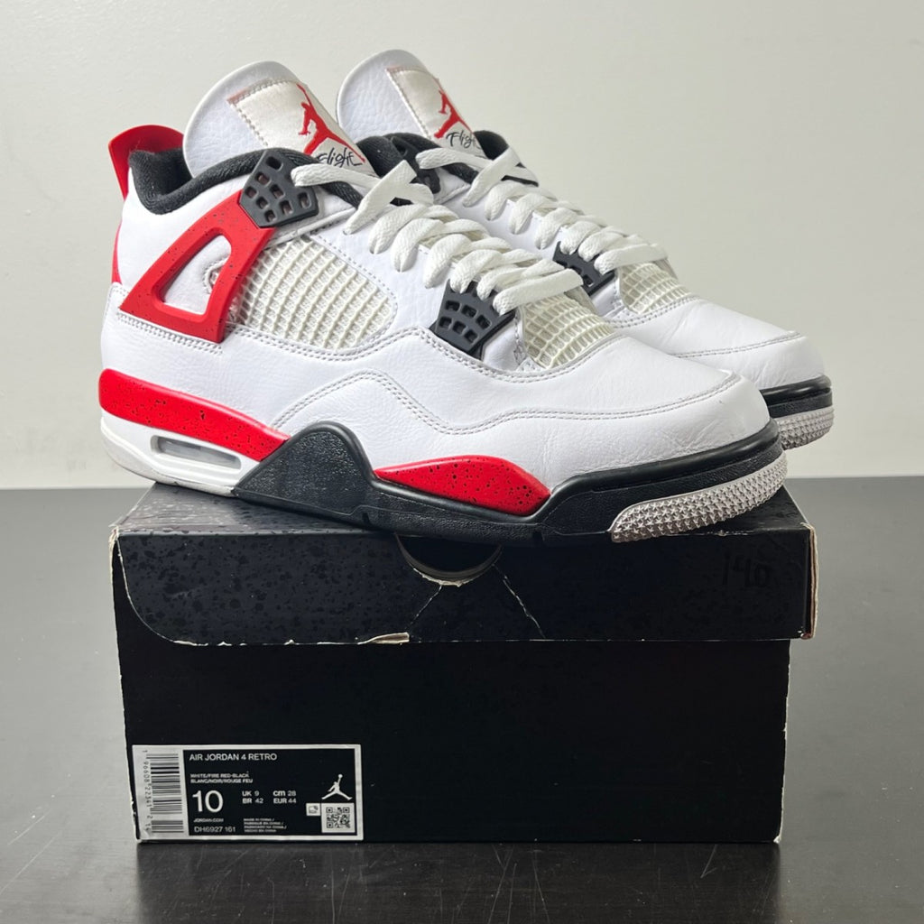 Jordan 4 Retro Red Cement 10 (Lightly Worn Pre-Owned)JordanWhite/Fire Red/Black/Neutral Grey - Image 1