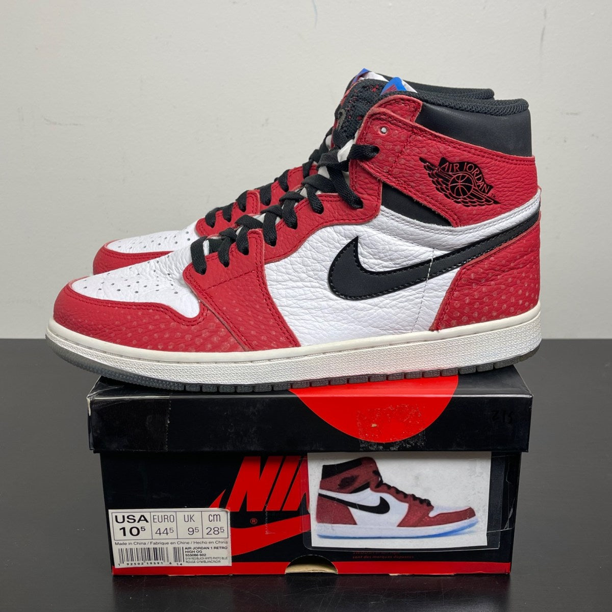 Jordan 1 Retro High Spider-Man Origin Story 10.5 (Moderately Worn Pre-Owned)JordanGym Red/Black-White-Photo Blue - Image 3