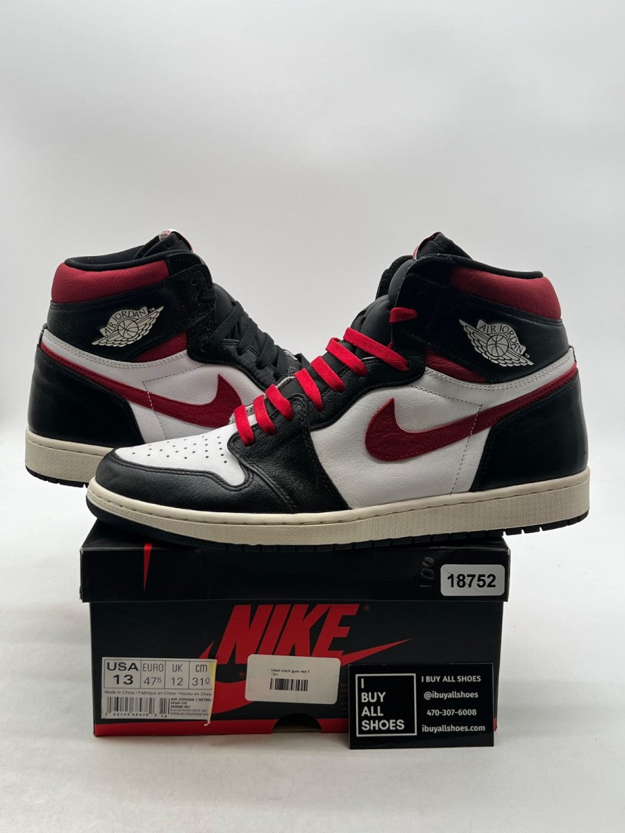 Jordan 1 Retro High Black Gym Red 13 (Lightly Worn Pre-Owned) - Image 1