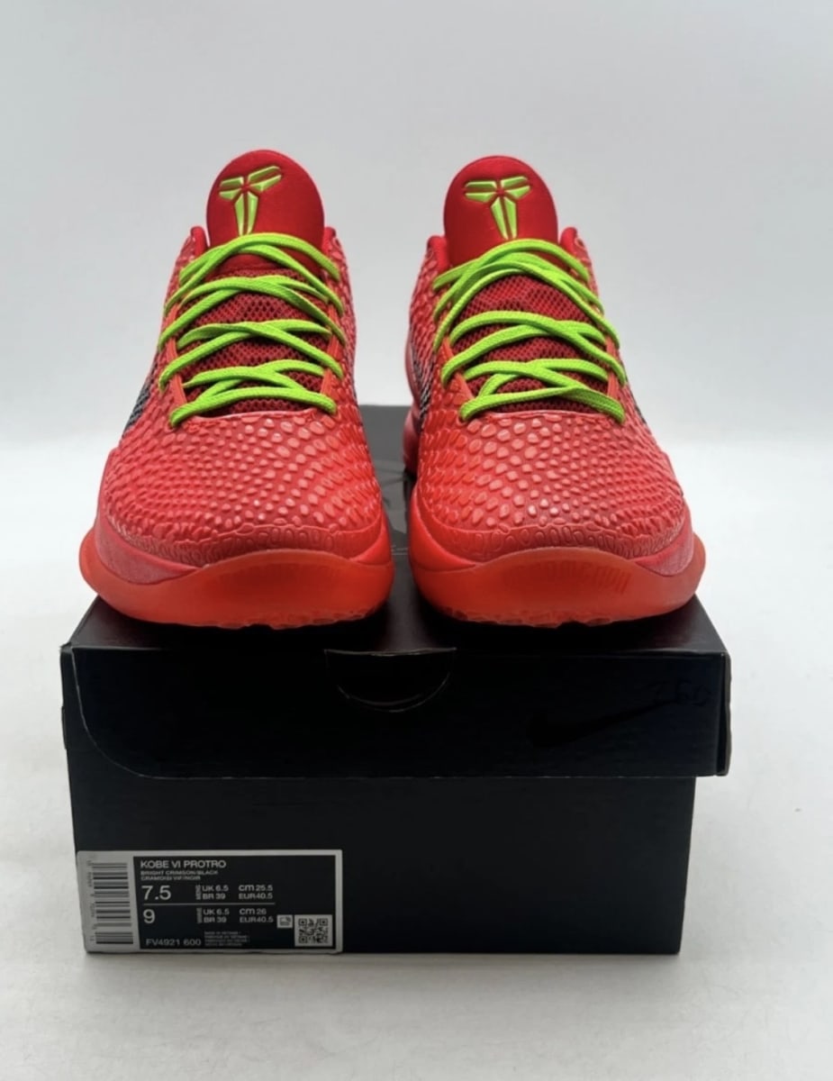 Nike Kobe 6 Protro Reverse Grinch 7.5 (Lightly Worn Pre-Owned)NikeBright Crimson/Black/Electric Green - Image 2