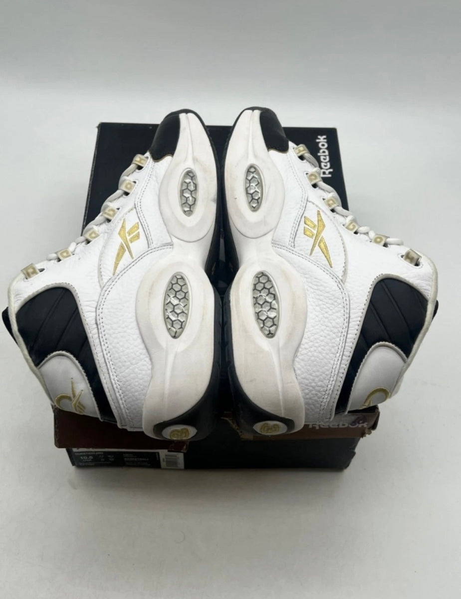 Reebok Question Mid Black Toe 10.5 (Lightly Worn Pre-Owned)ReebokWhite/Black-Gold - Image 7