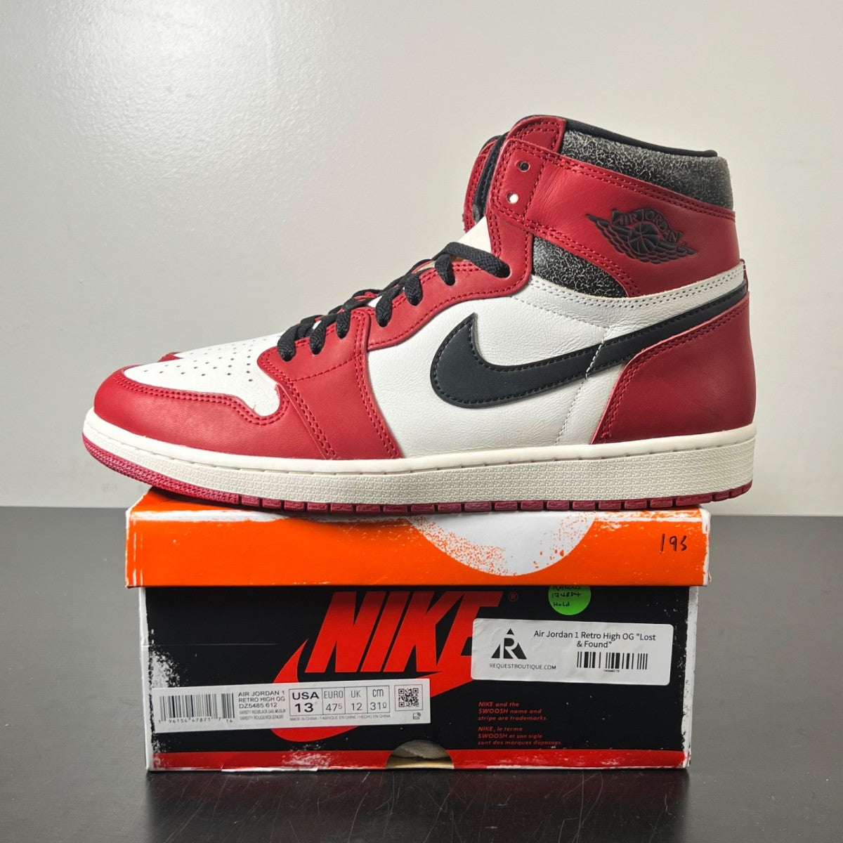 Jordan 1 Retro High OG Chicago Lost and Found 13 (Lightly Worn Pre-Owned)JordanVarsity Red/Black-Sail-Muslin - Image 3