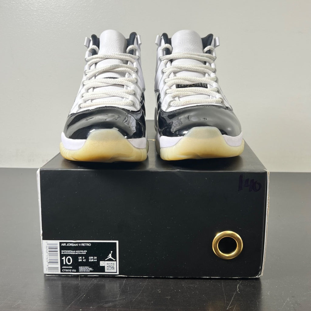 Jordan 11 Retro DMP Gratitude (2023) 10 (Moderately Worn Pre-Owned)JordanBlack/White/Metallic Gold - Image 2