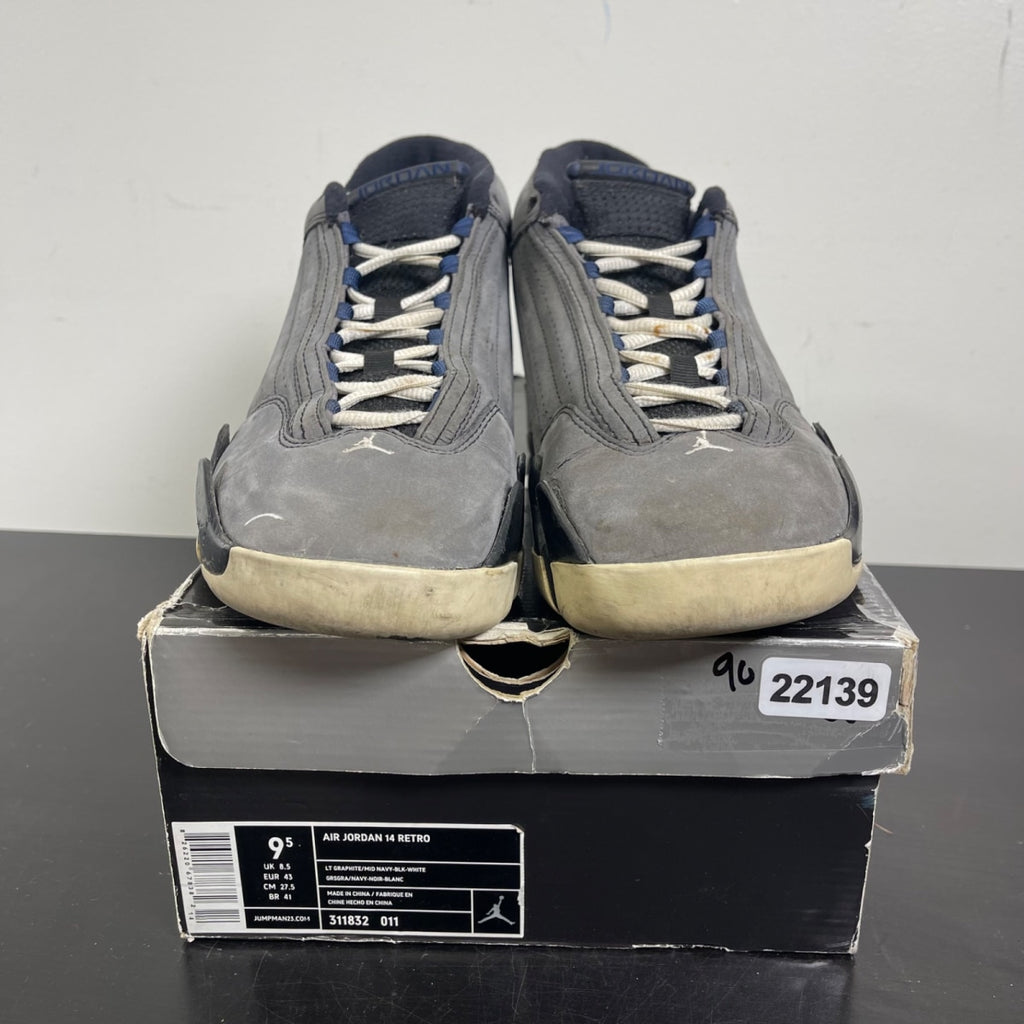 Jordan 14 Retro Light Graphite (2011) 9.5 (Heavily Worn Pre-Owned)JordanLight Graphite/Midnight Navy-Black - Image 2