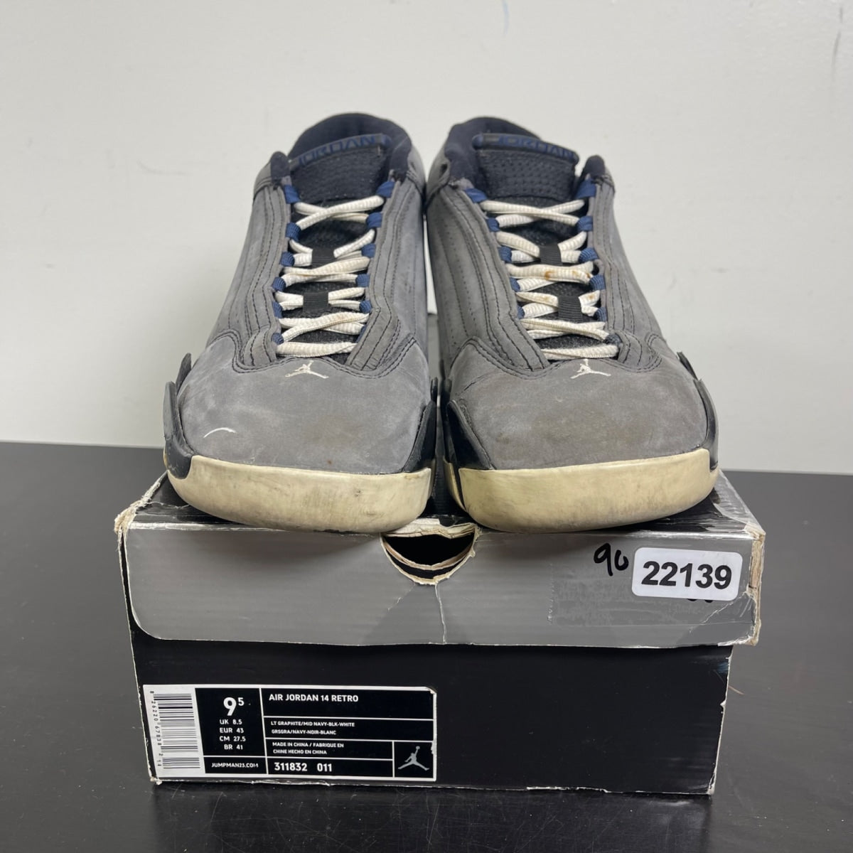 Jordan 14 Retro Light Graphite (2011) 9.5 (Heavily Worn Pre-Owned)JordanLight Graphite/Midnight Navy-Black - Image 2