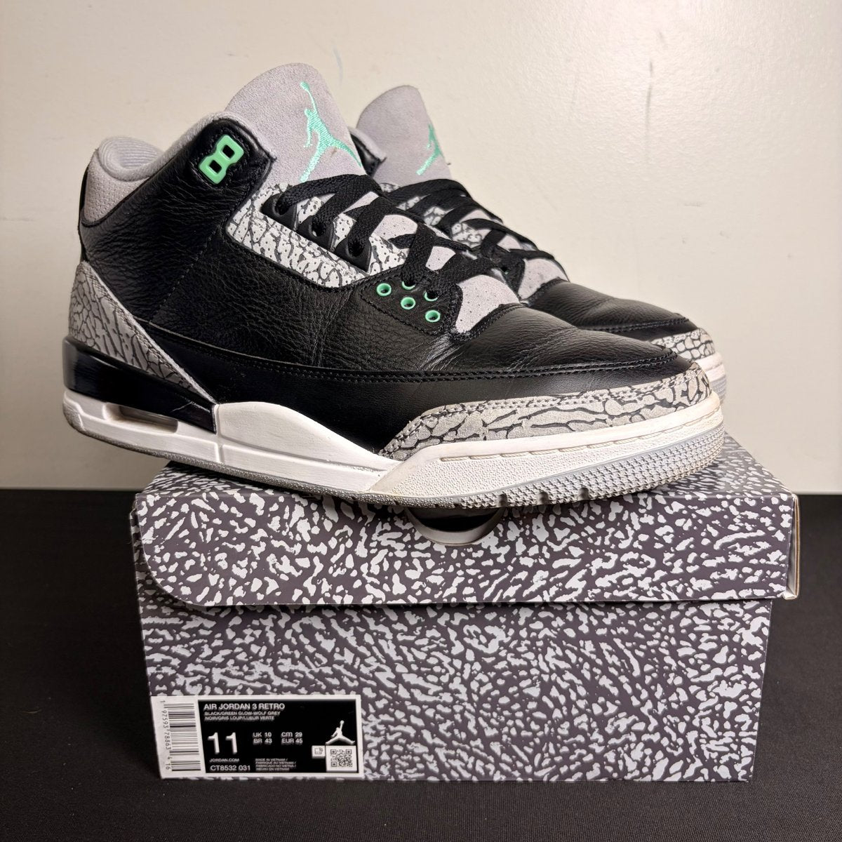 Jordan 3 Retro Green Glow (Size 11) - Image 1
