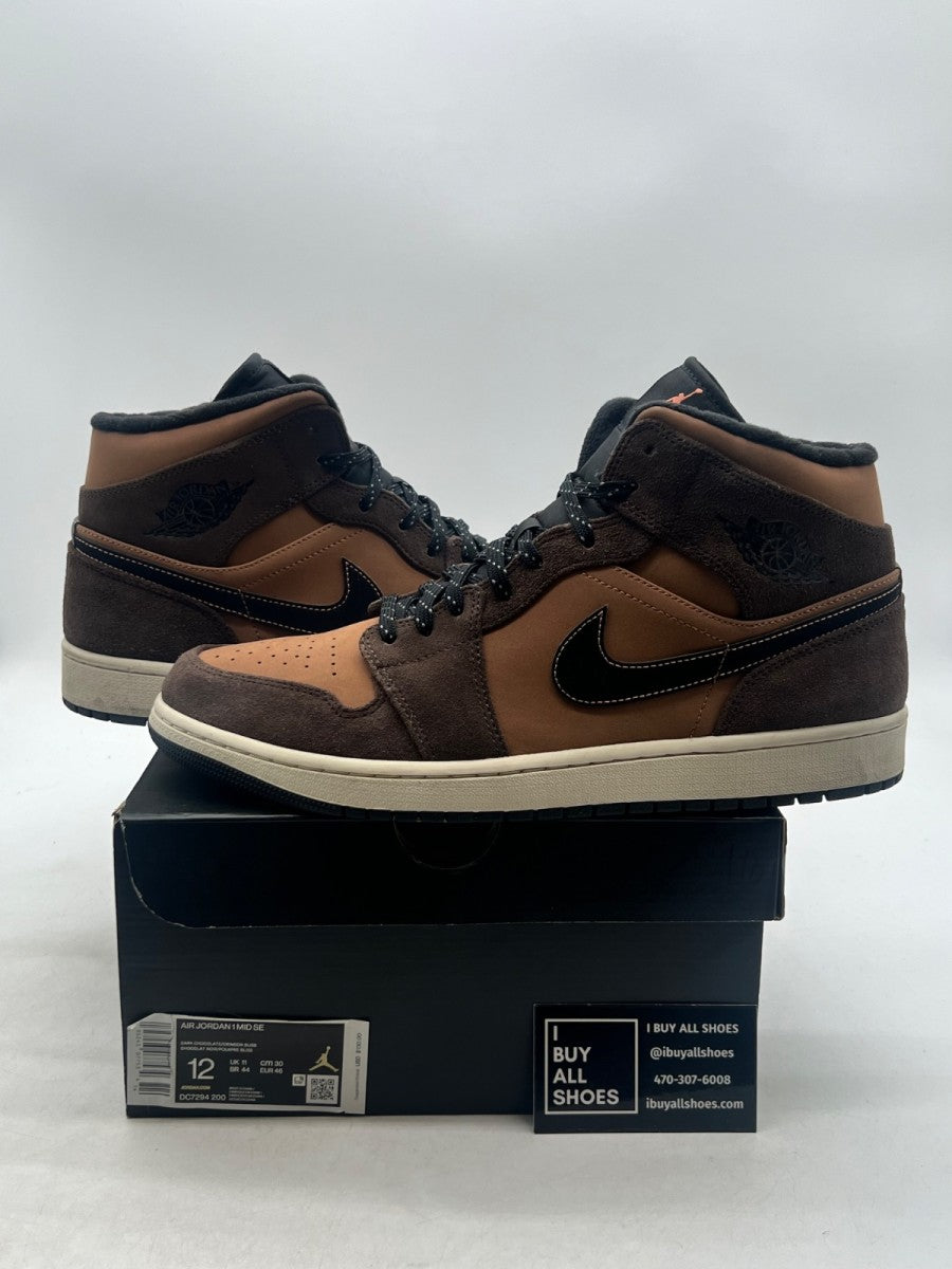 Jordan 1 Mid SE Dark Chocolate 12 (Lightly Worn Pre-Owned) - Image 1