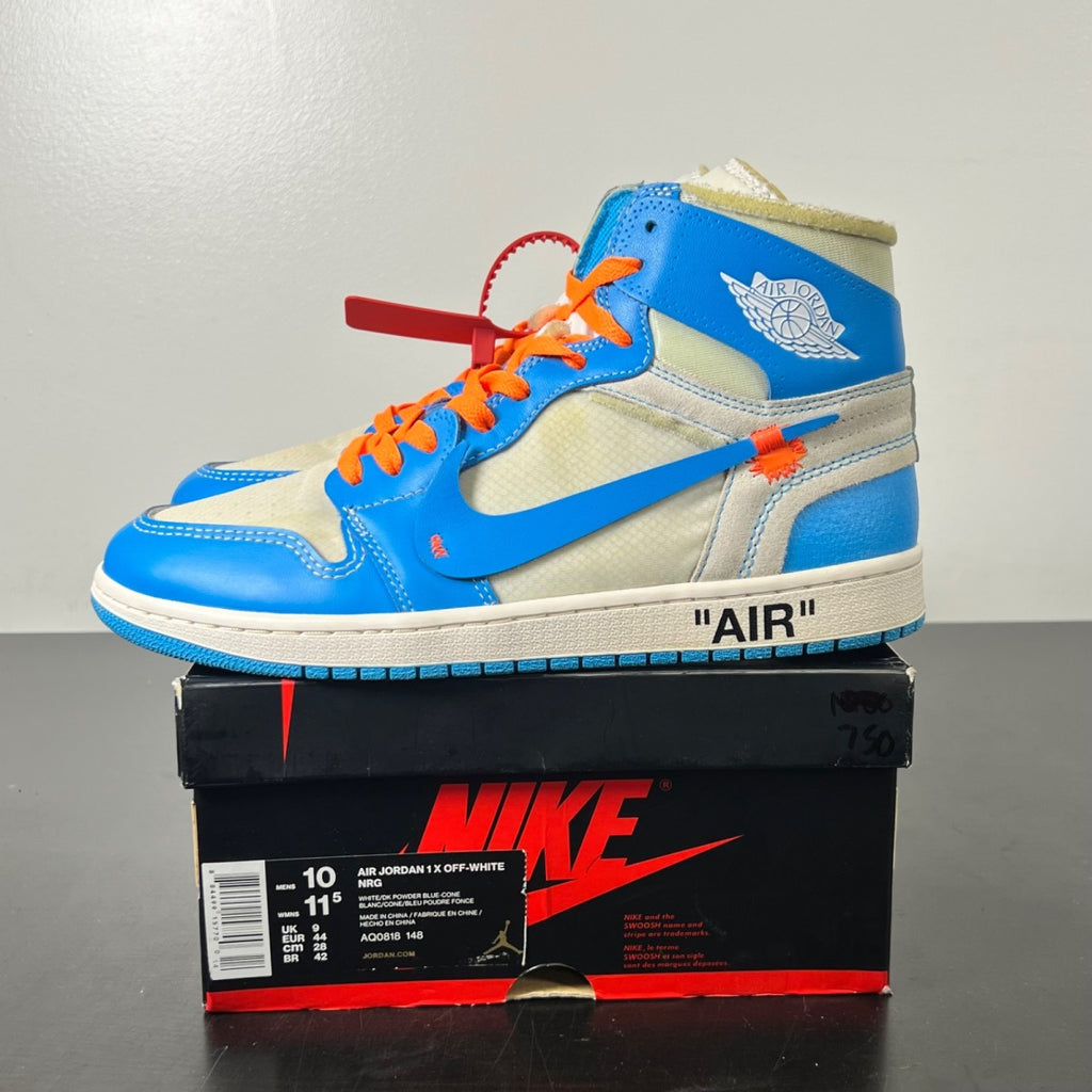 Jordan 1 Retro High Off-White University Blue 10 (Lightly Worn Pre-Owned)JordanWhite/Dark Powder Blue-Cone - Image 3