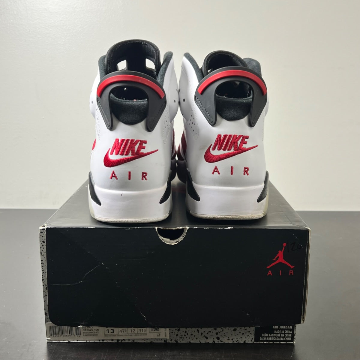 Jordan 6 Retro Carmine (2021) 13 (Moderately Worn Pre-Owned)JordanWhite/Black-Carmine - Image 4