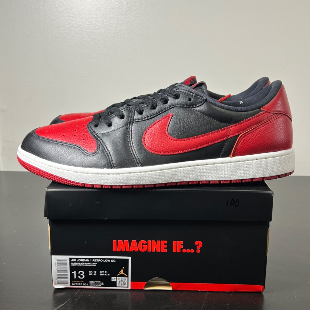 Jordan 1 Retro Low OG Banned 13 (Lightly Worn Pre-Owned)JordanBlack/Black/Varsity Red/Summit White - Image 3