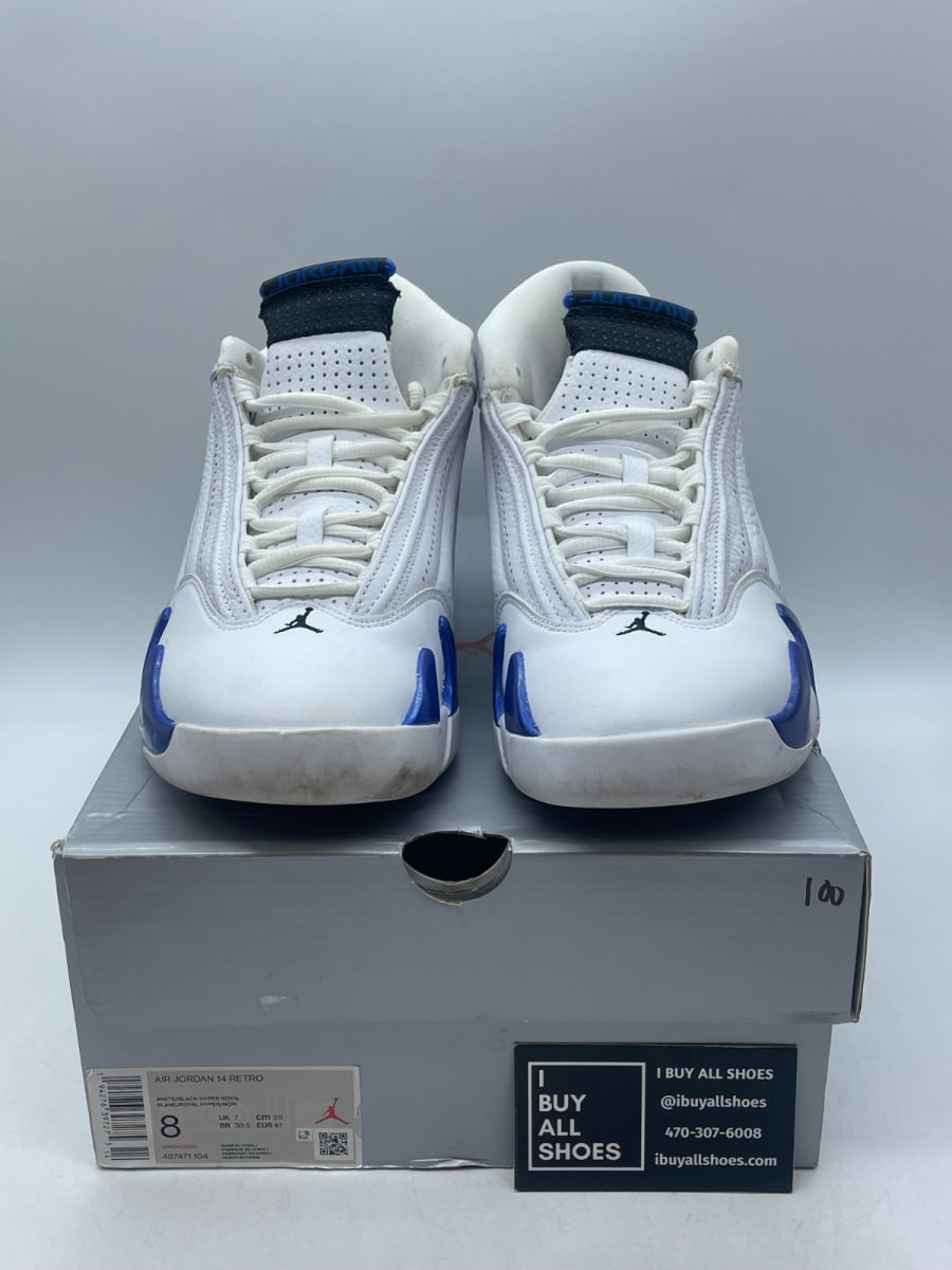 Jordan 14 Retro White Hyper Royal 8 (Moderately Worn Pre-Owned) - Image 2