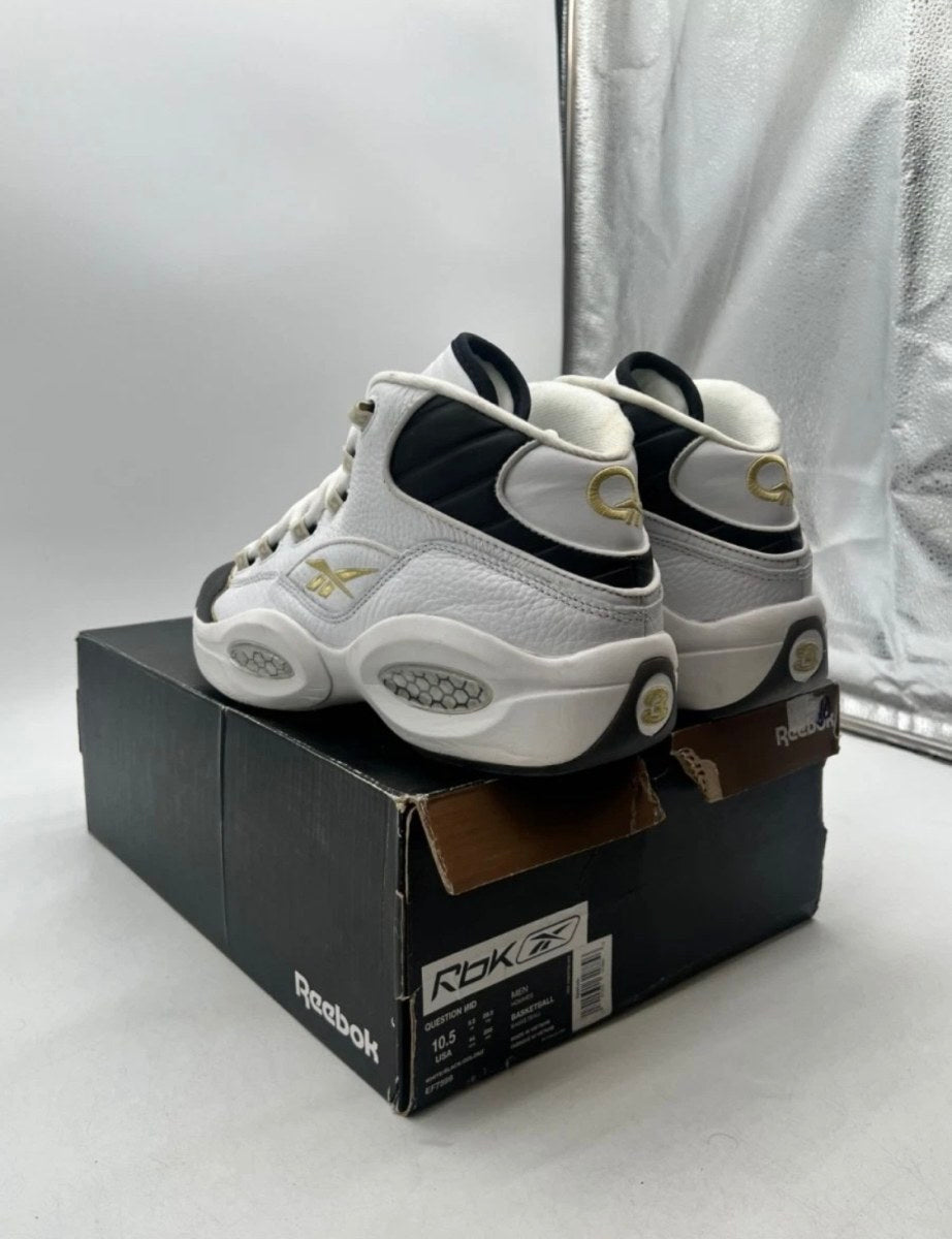 Reebok Question Mid Black Toe 10.5 (Lightly Worn Pre-Owned)ReebokWhite/Black-Gold - Image 4