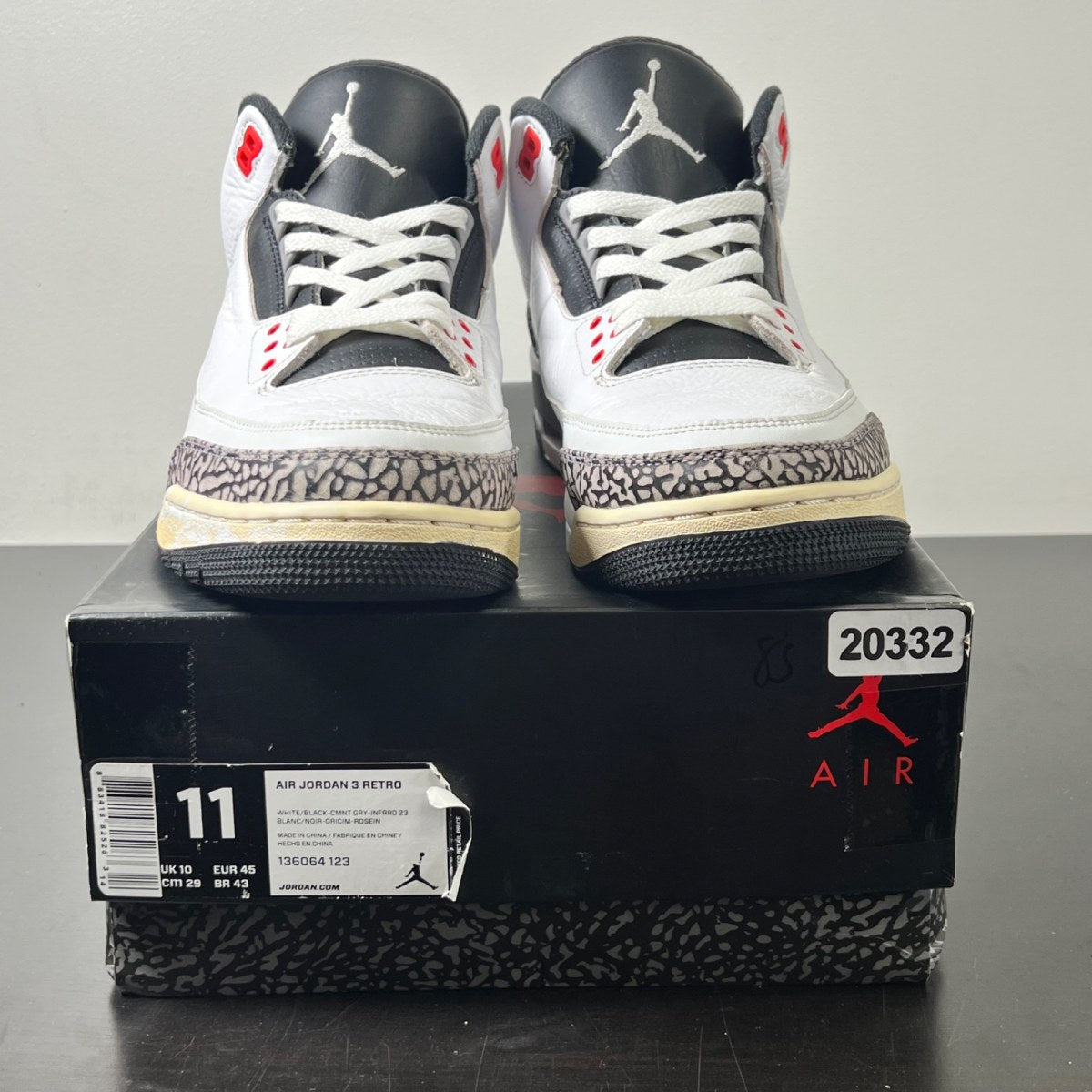 Jordan 3 Retro Infrared 23 11 (Heavily Worn Pre-Owned)JordanWhite/Cement Grey-Infrared 23-Black - Image 2