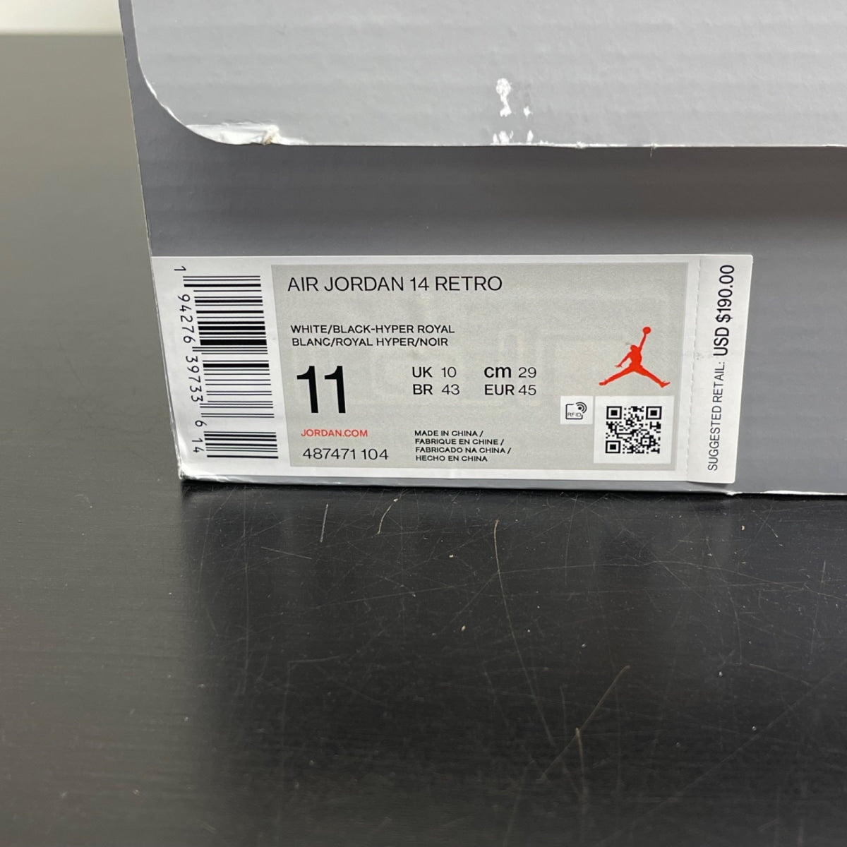 Jordan 14 Retro White Hyper Royal 11 (Moderately Worn Pre-Owned)JordanWhite/Black-Hyper Royal - Image 7