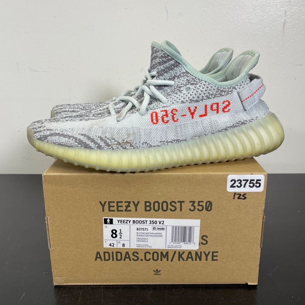 adidas Yeezy Boost 350 V2 Blue Tint 8.5 (Moderately Worn Pre-Owned)adidasBlue Tint/Grey Three/High Risk Red - Image 3