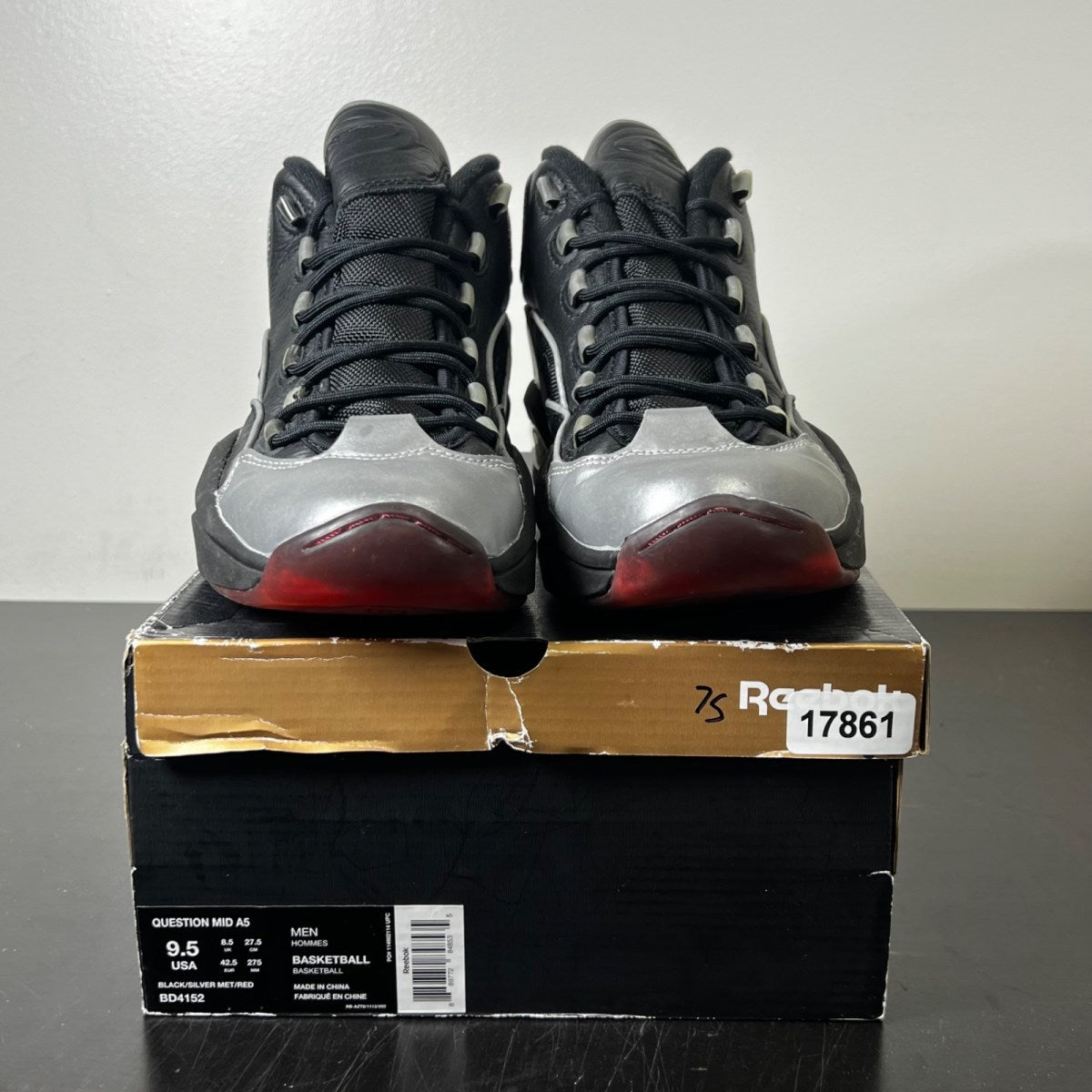Reebok Question Mid Jadakiss A5 9.5 (Moderately Worn Pre-Owned)ReebokBlack/Metallic Silver/Red - Image 2
