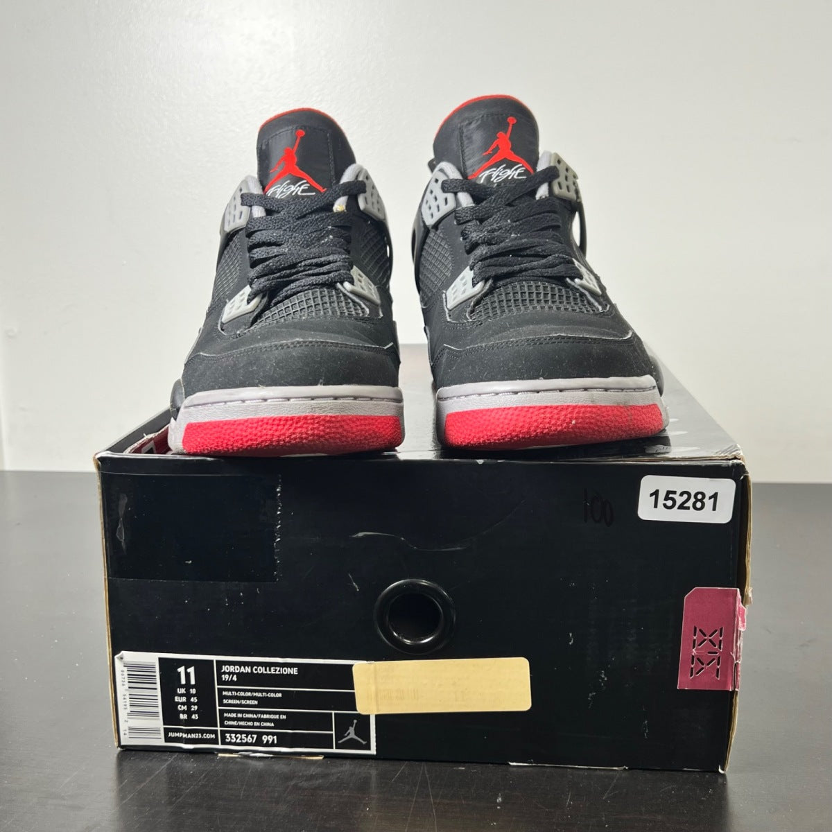 Jordan 4 Retro Black Cement CDP (2008) 11 (Heavily Worn Pre-Owned)JordanBlack/Cement Grey-Fire Red - Image 2