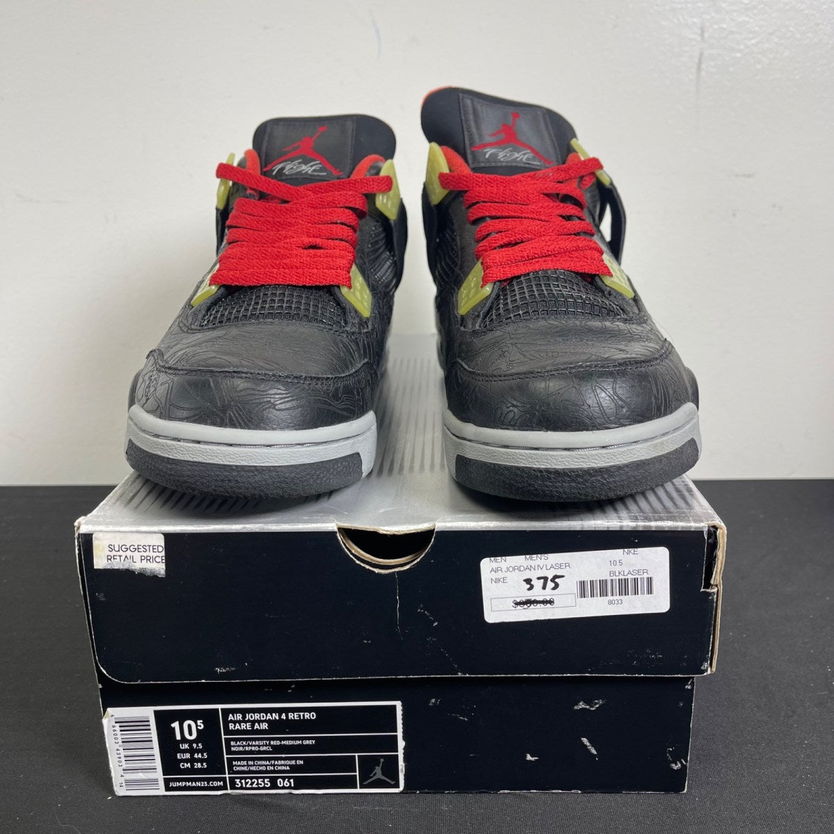 Jordan 4 Retro Black Laser 10.5 (Moderately Worn Pre-Owned)JordanBlack/Varsity Red-Medium Grey Laser - Image 2