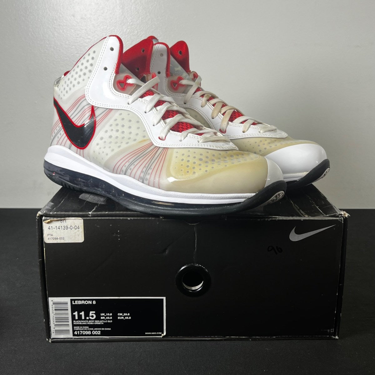 Nike LeBron 8 Black/White/Red 11.5 (Heavily Worn Pre-Owned)NikeBlack/White-Varsity Red - Image 1