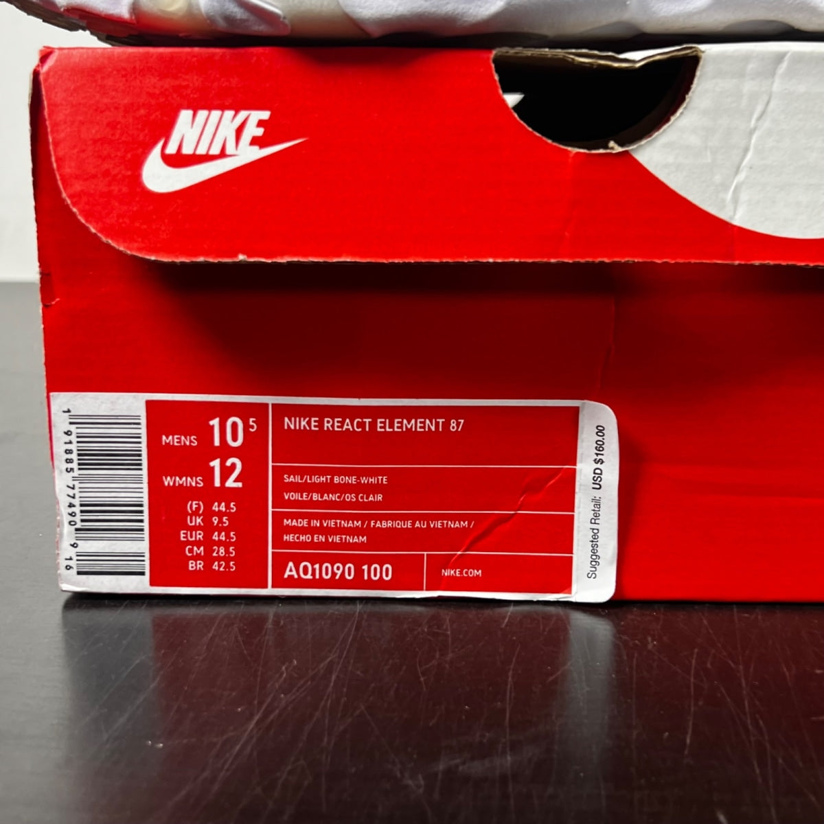Nike React Element 87 Sail Light Bone 10.5 (Lightly Worn Pre-Owned)NikeSail/Light Bone-White-Rush Orange - Image 4