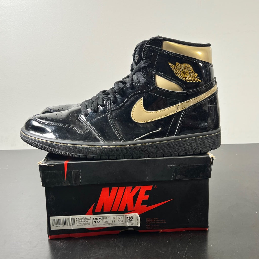 Jordan 1 Retro High Black Metallic Gold (2020) 12 (Heavily Worn Pre-Owned)JordanBlack/Black-Metallic Gold - Image 3