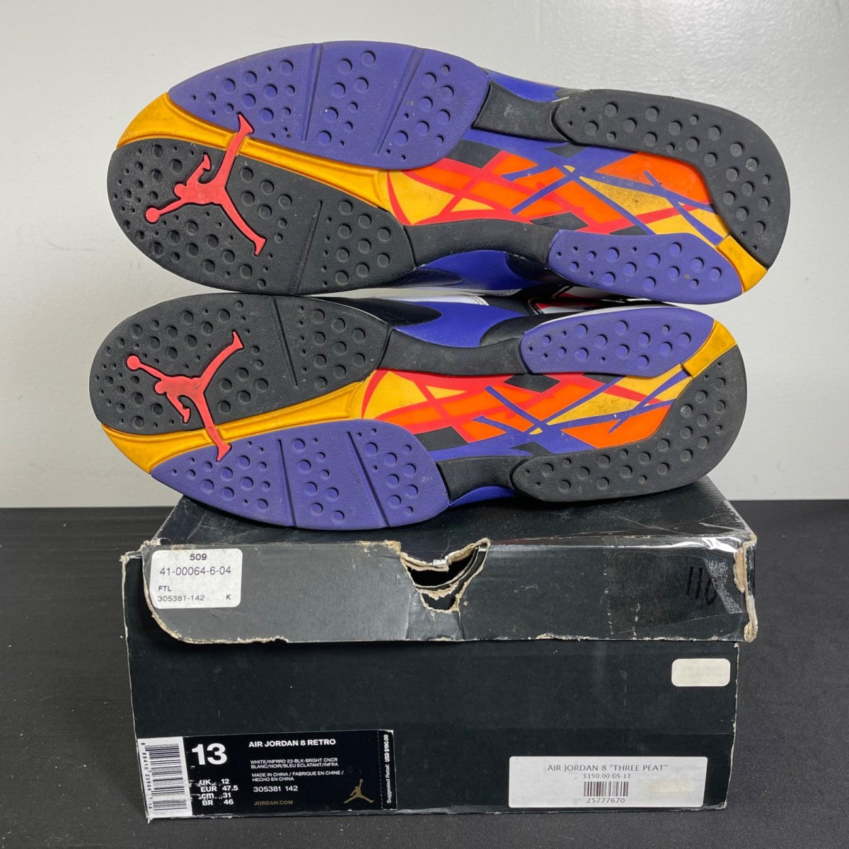 Jordan 8 Retro Three Peat 13 (Moderately Worn Pre-Owned)JordanWhite/Infrared 23-Black-Bright Concord - Image 5