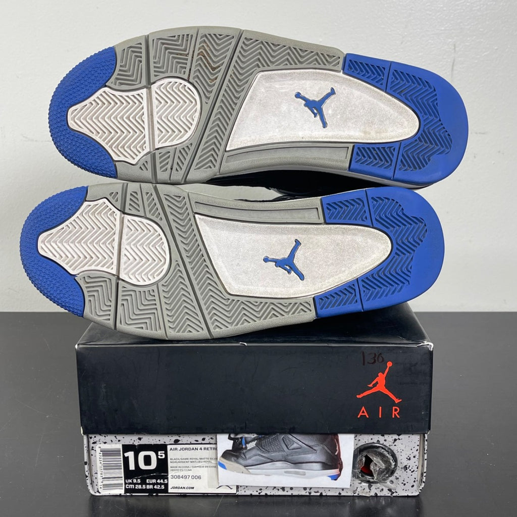 Jordan 4 Retro Motorsports Alternate 10.5 (Moderately Worn Pre-Owned)JordanBlack/Game Royal-Matte Silver-White - Image 5