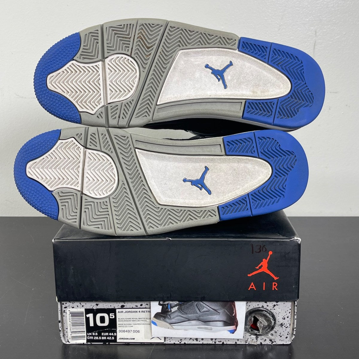 Jordan 4 Retro Motorsports Alternate 10.5 (Moderately Worn Pre-Owned)JordanBlack/Game Royal-Matte Silver-White - Image 5