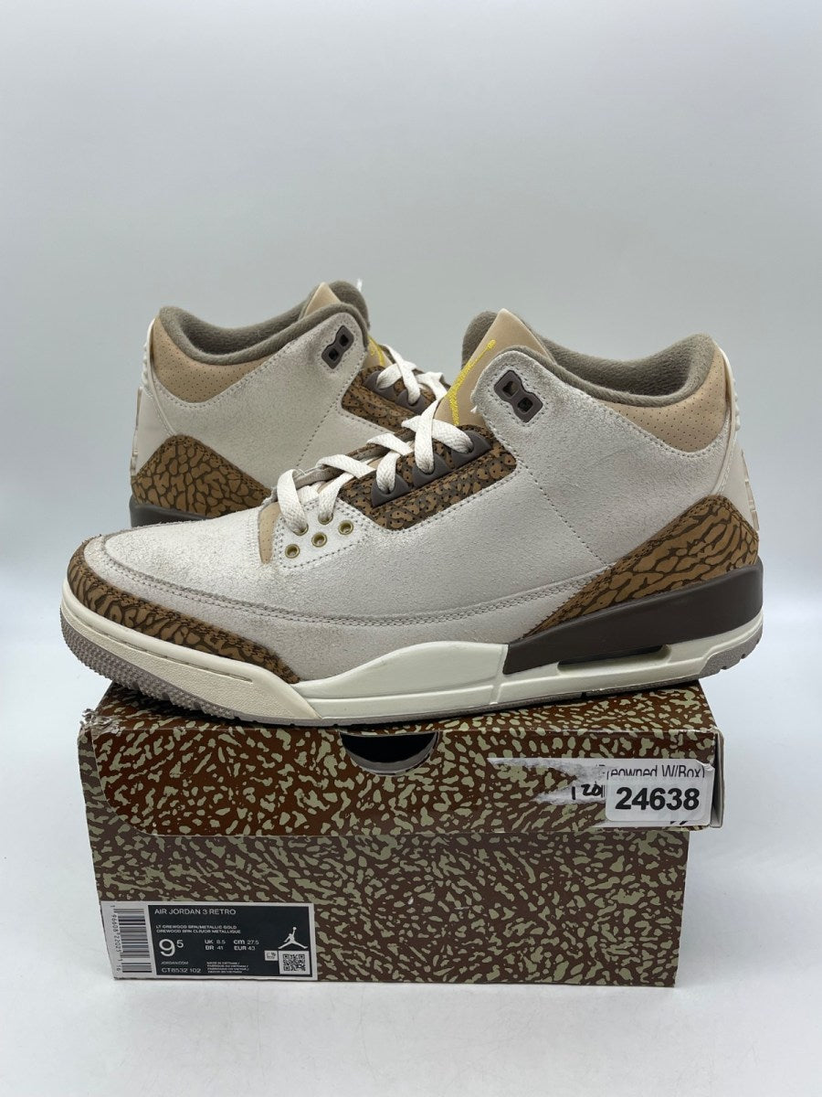 Jordan 3 Retro Palomino 9.5 (Moderately Worn Pre-Owned)JordanLight Orewood Brown/Metallic Gold/Light British Tan/Palomino - Image 1