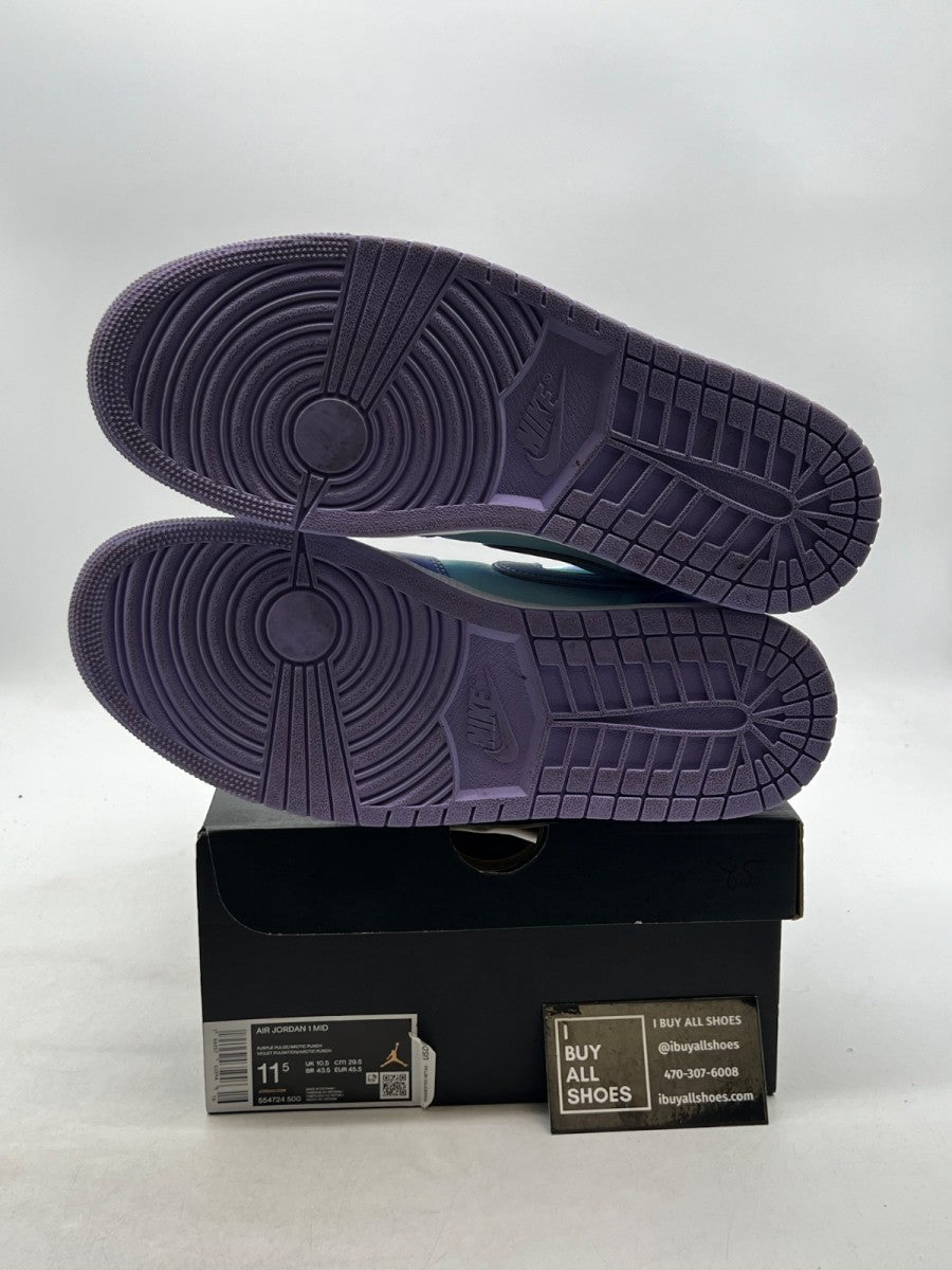 Jordan 1 Mid Purple Aqua 11.5 (Lightly Worn Pre-Owned) - Image 8