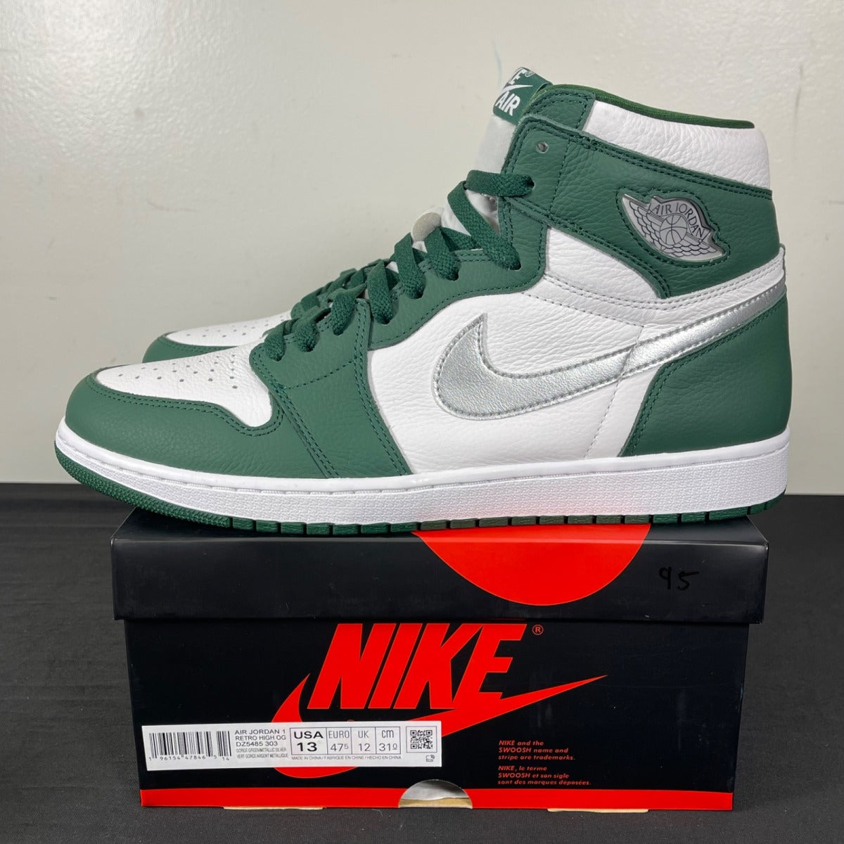 Jordan 1 Retro High OG Gorge Green 13 (Moderately Worn Pre-Owned)JordanGorge Green/Metallic Silver/White - Image 3
