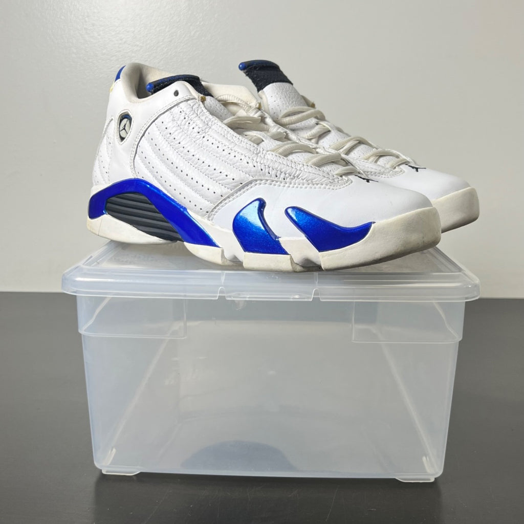 Jordan 14 Retro White Hyper Royal (GS) 7Y (Moderately Worn Pre-Owned)JordanWhite/Black-Hyper Royal - Image 1