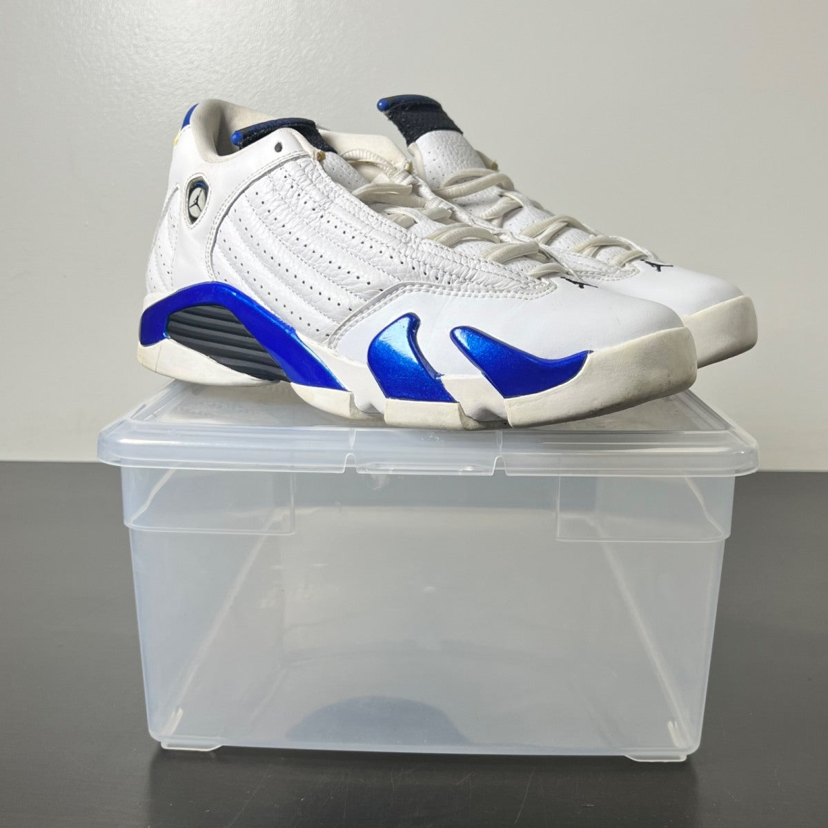 Jordan 14 Retro White Hyper Royal (GS) 7Y (Moderately Worn Pre-Owned)JordanWhite/Black-Hyper Royal - Image 1