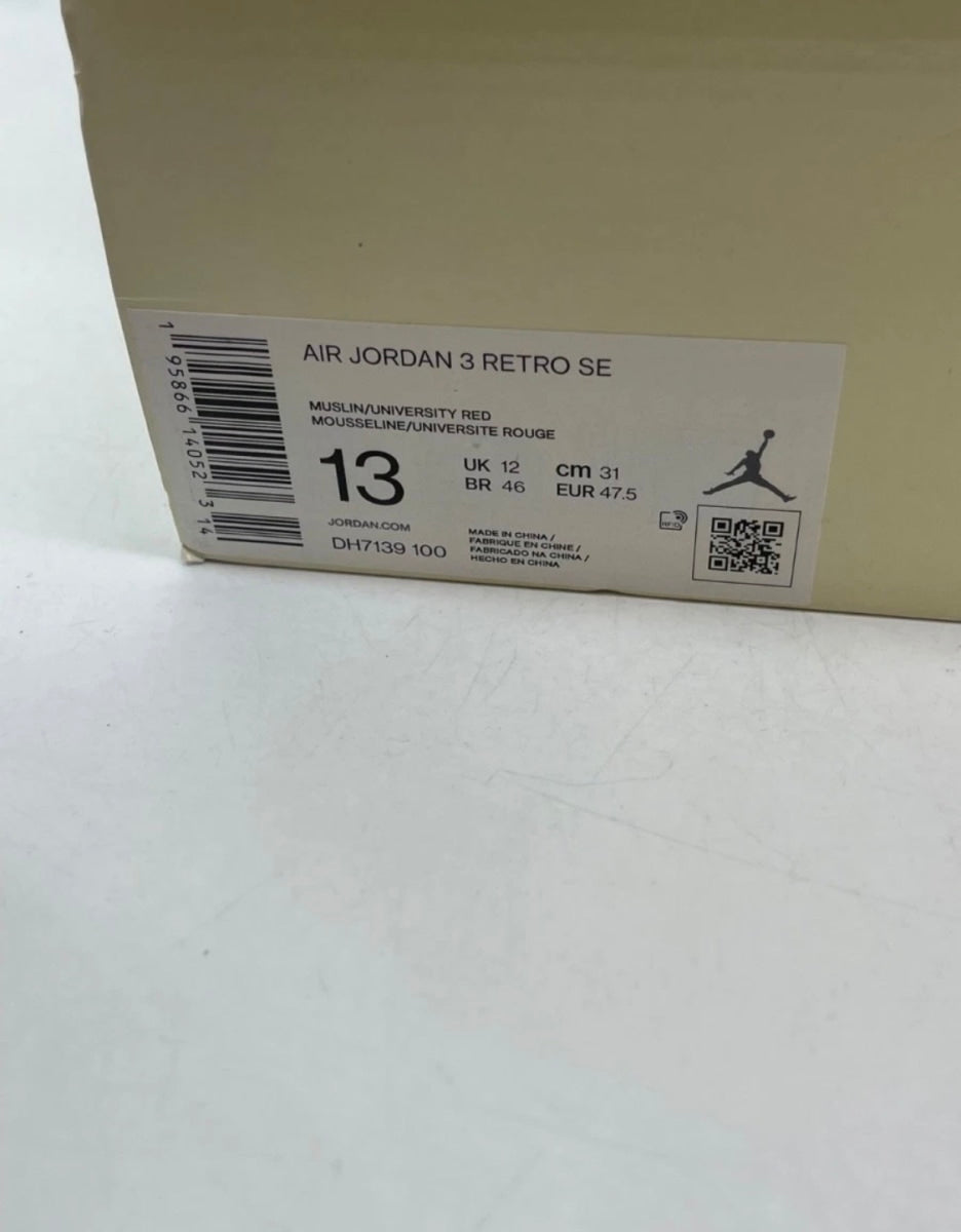 Jordan 3 Retro Muslin 13 (Moderately Worn Pre-Owned)JordanMuslin/University Red-Cement Grey-Sail - Image 9