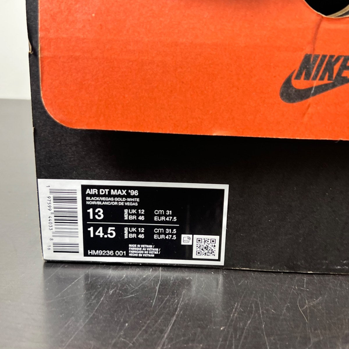 Nike Air DT Max '96 Black Vegas Gold 13 (Moderately Worn Pre-Owned)NikeBlack/Vegas Gold-White - Image 4