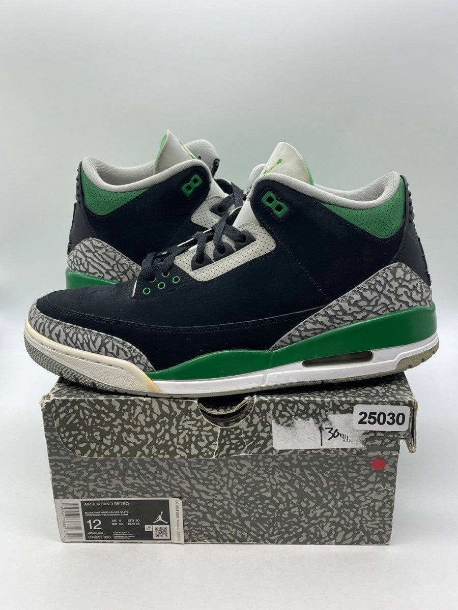 Jordan 3 Retro Pine Green 12 (Moderately Worn Pre-Owned)JordanBlack/Silver/White/Pine Green - Image 1