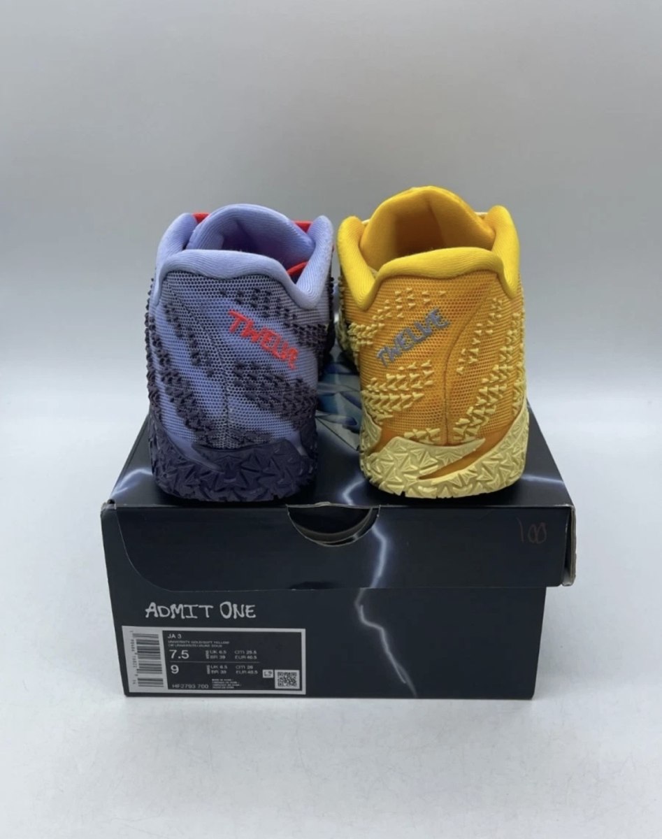 Nike Ja 3 Hustle & Flow 7.5 (Lightly Worn Pre-Owned)NikeSoft Yellow/Purple Dynasty/Volt Tint/Light Thistle/Bright Crimson - Image 3