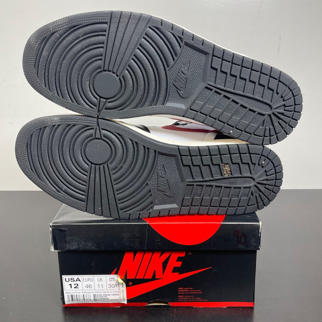 Jordan 1 Retro High Black Gym Red 12 (Moderately Worn Pre-Owned)JordanBlack/Gym Red-White-Sail - Image 5