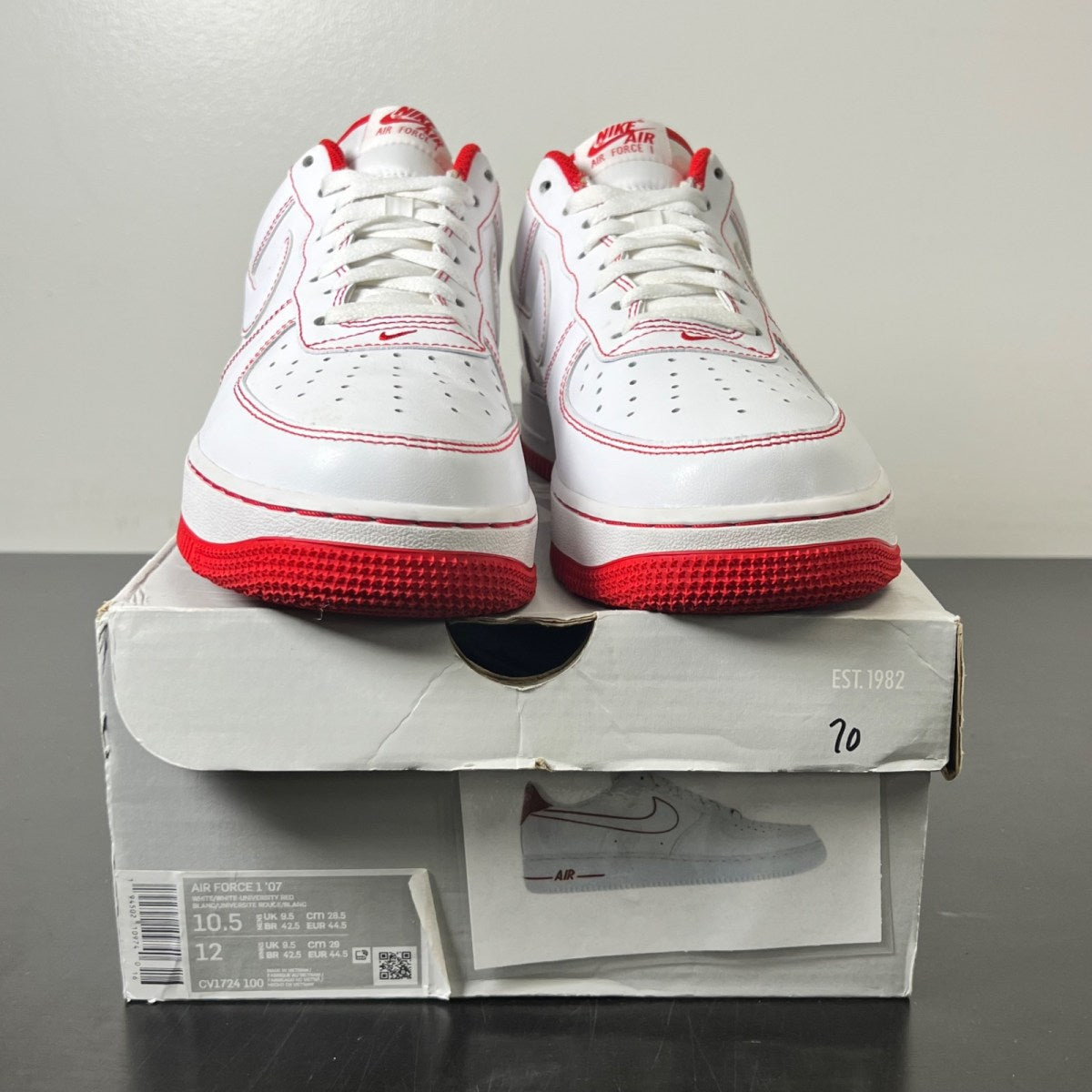 Nike Air Force 1 Low '07 White University Red 10.5 (Lightly Worn Pre-Owned)NikeWhite/University Red/White - Image 2