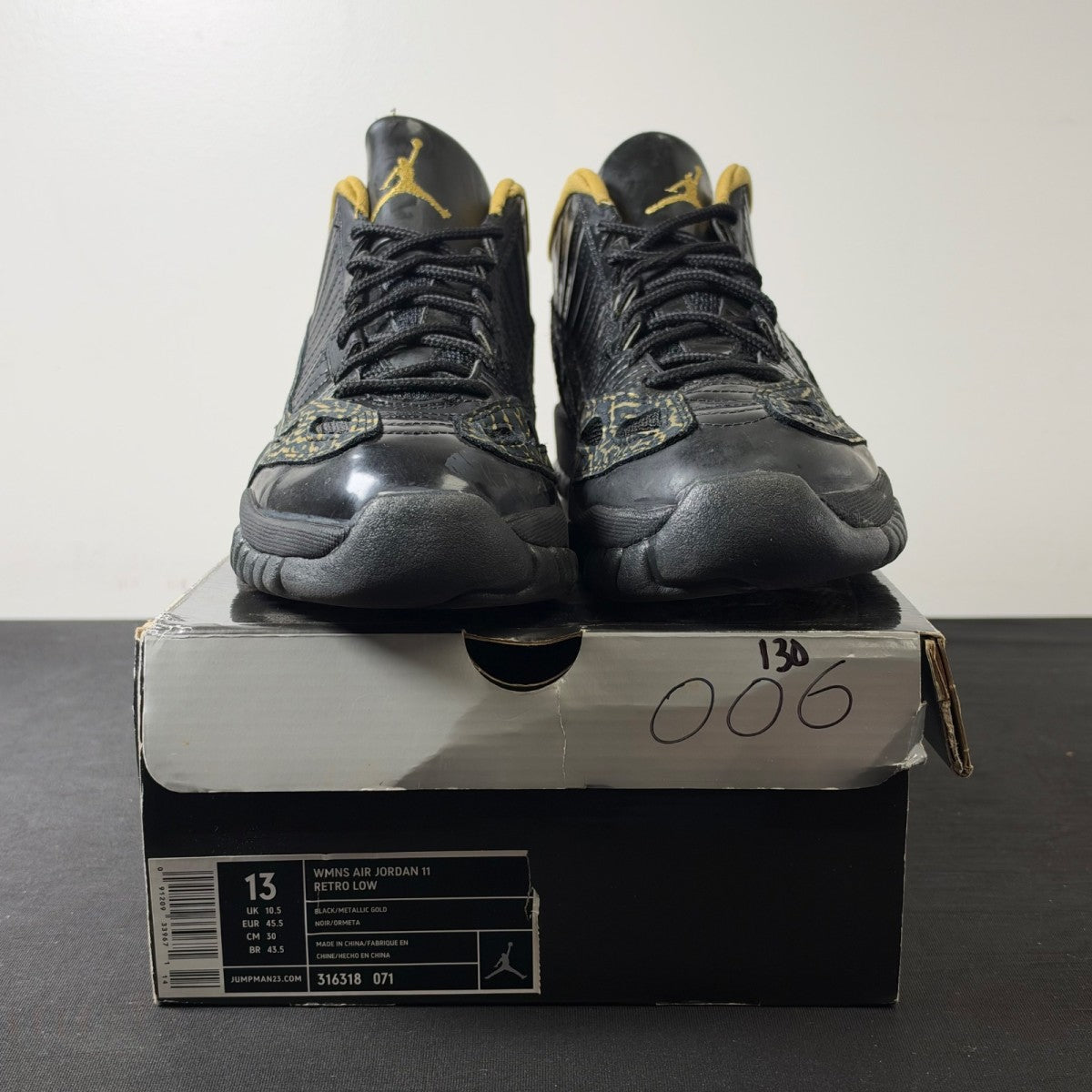 Jordan 11 Retro Low IE Black Metallic Gold (Women's) (Size 13W) - Image 2