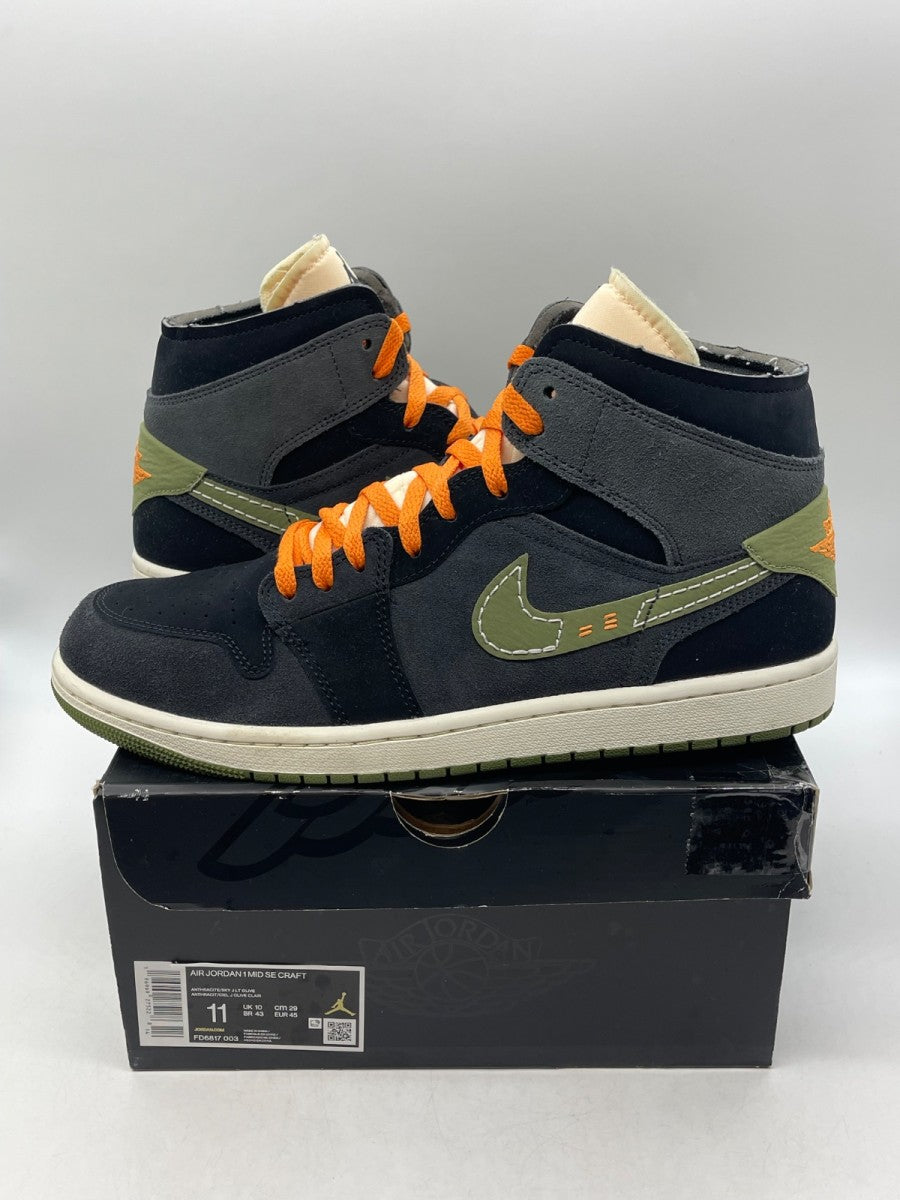 Jordan 1 Mid SE Craft Anthracite Light Olive 11 (Moderately Worn Pre-Owned)JordanAnthracite/Black/Bright Mandarin/Sky J Light Olive - Image 1