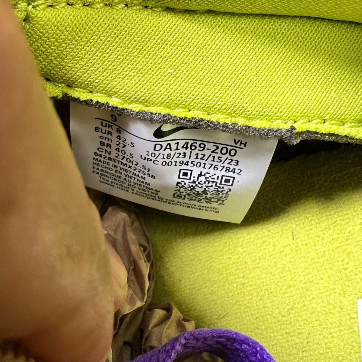 Nike Dunk Low Veneer (2020/2024) 9 (Lightly Worn Pre-Owned)NikeVeneer/Autumn Green-Deep Purple - Image 7