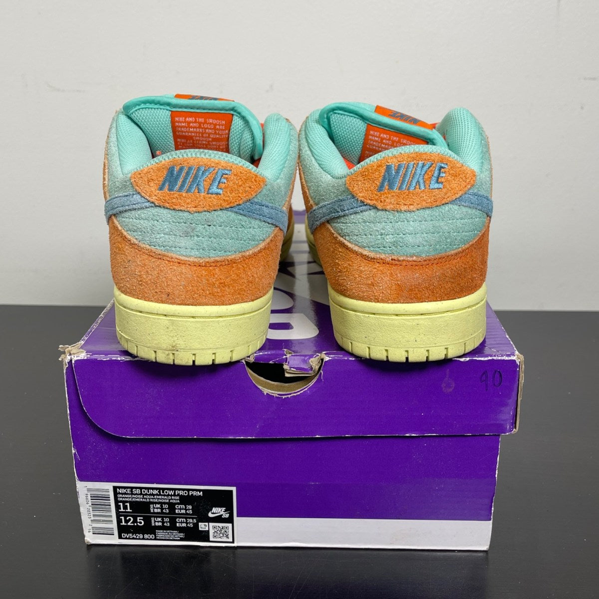 Nike SB Dunk Low Orange Emerald Rise 11 (Moderately Worn Pre-Owned)NikeOrange/Noise Aqua-Emerald Rise-Lemon Chiffon - Image 4