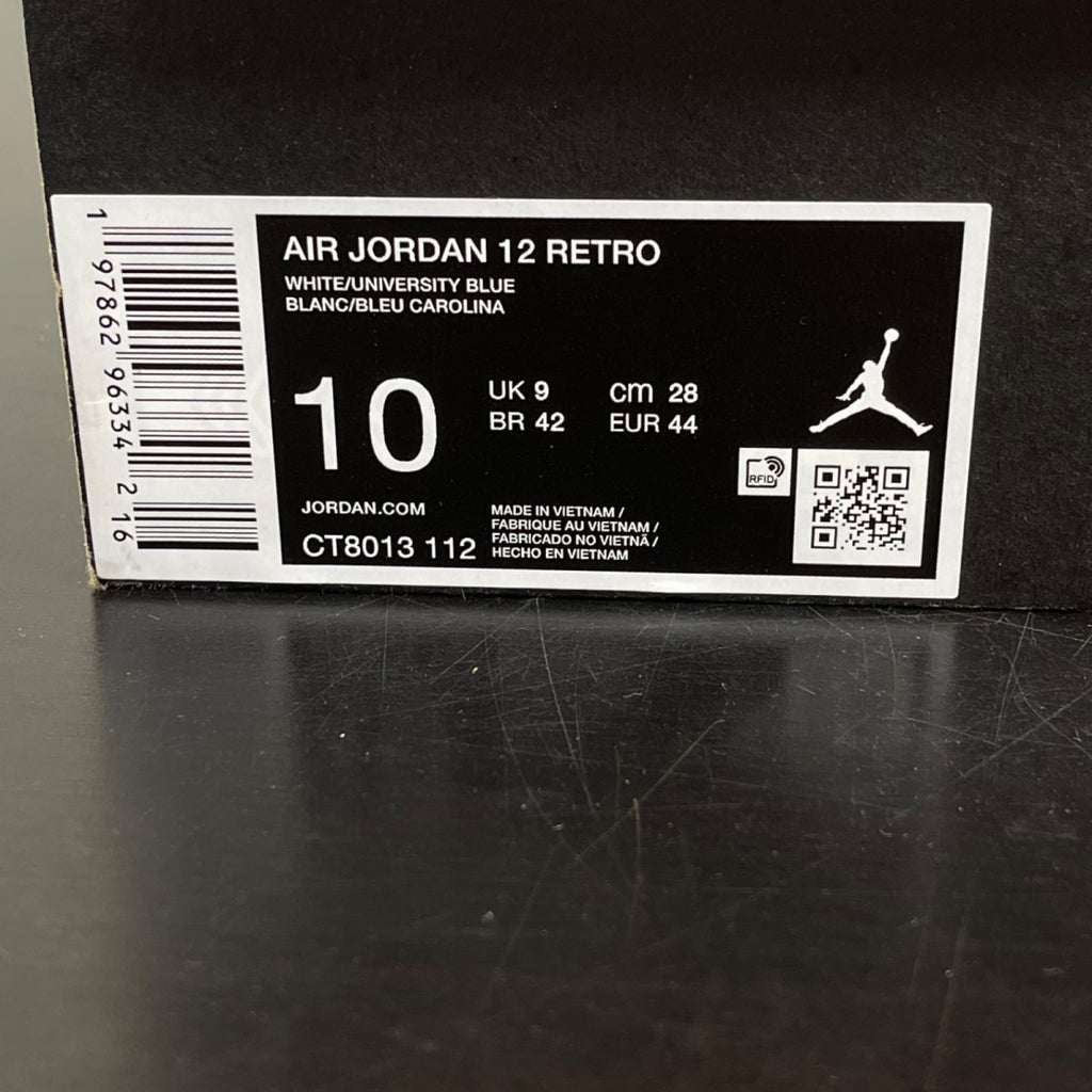 Jordan 12 Retro Melo (2025) 10 (Moderately Worn Pre-Owned)JordanWhite/University Blue/Metallic Silver - Image 7