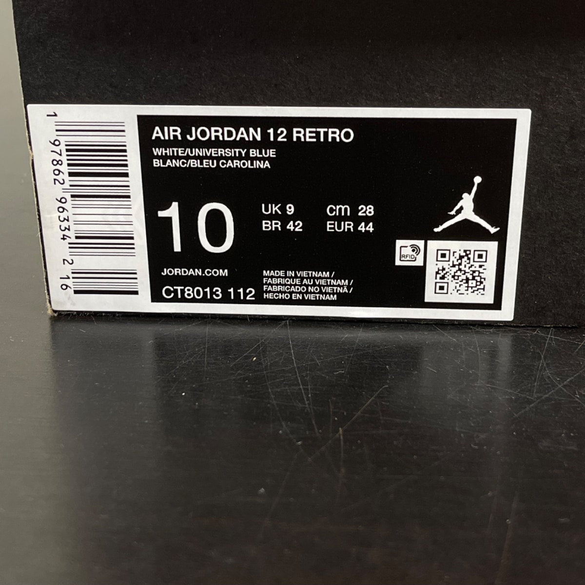 Jordan 12 Retro Melo (2025) 10 (Moderately Worn Pre-Owned)JordanWhite/University Blue/Metallic Silver - Image 7